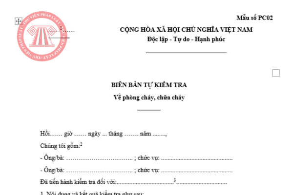 Tải mẫu biên bản tự kiểm tra PCCC hàng tháng Mẫu PC02