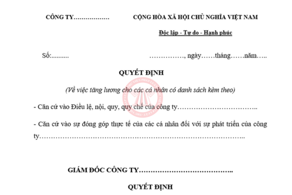 mẫu quyết định tăng lương cho tập thể