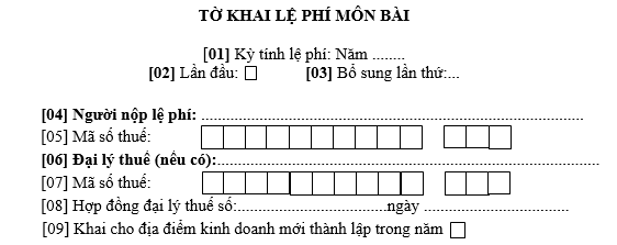 tờ khai lệ phí môn bài