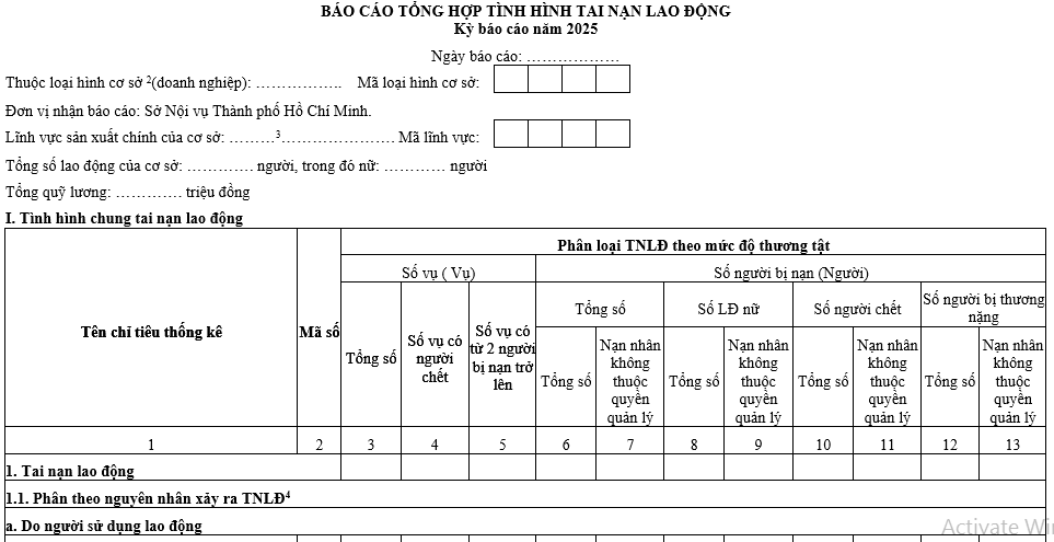 mẫu báo cáo tai nạn lao động 2025 mới nhất