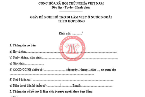Mẫu giấy đề nghị hỗ trợ đi làm việc ở nước ngoài theo hợp đồng năm 2026