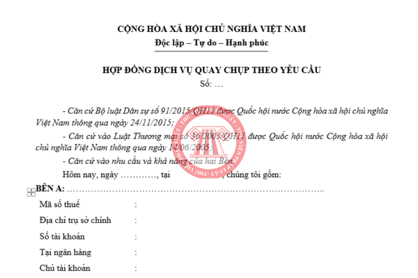 Tải về mẫu hợp đồng dịch vụ quay chụp năm 2026