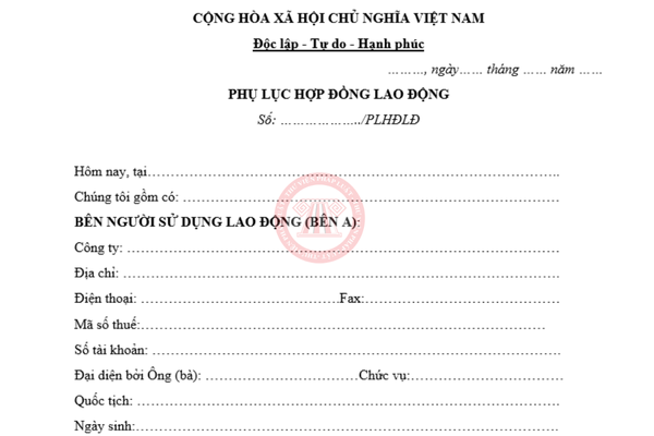 mẫu phụ lục hợp đồng lao động 2026