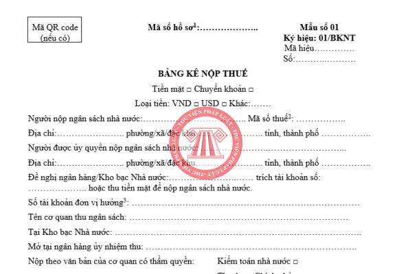 Tải về mẫu bảng kê nộp thuế mới nhất 2026 theo Nghị định 347/2025/NĐ-CP