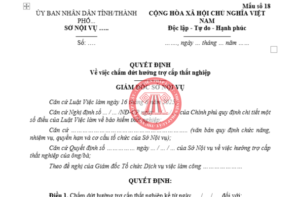 File word mẫu quyết định chấm dứt hưởng trợ cấp thất nghiệp 2026