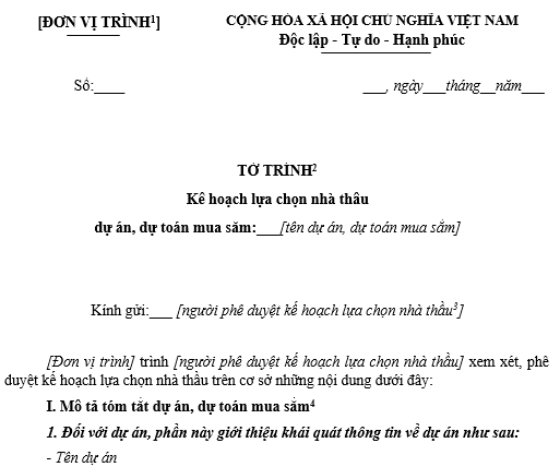 mẫu tờ trình kế hoạch lựa chọn nhà thầu 2026