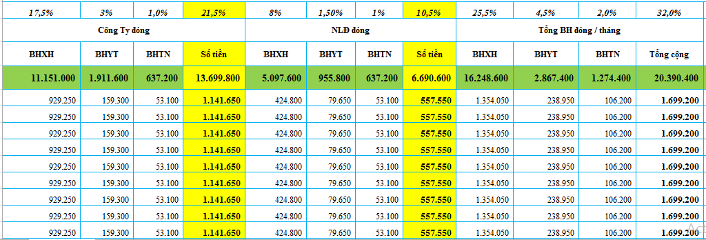 excel tín tiền đóng bhxh