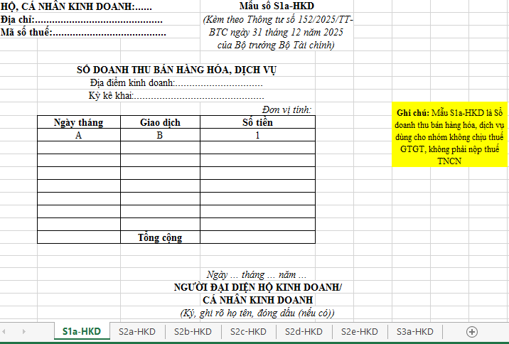 mẫu sổ sách kế toán hộ kinh doanh 2026