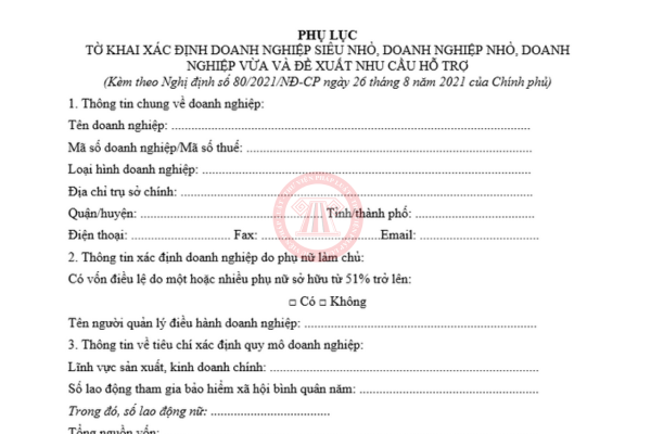 tờ khai xác định doanh nghiệp nhỏ và vừa