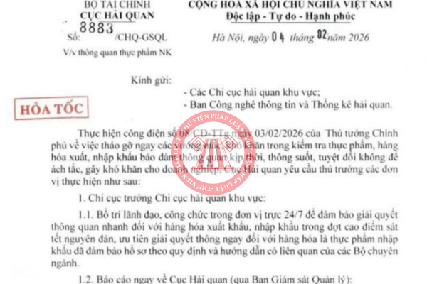 Công văn 8883/CHQ-GSQL về việc thông quan thực phẩm nhập khẩu
