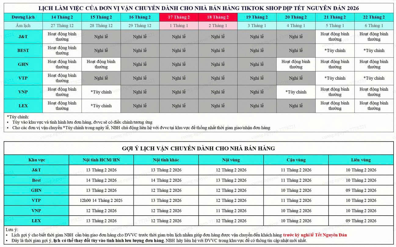 lịch nghỉ tết tik tok shop 2026