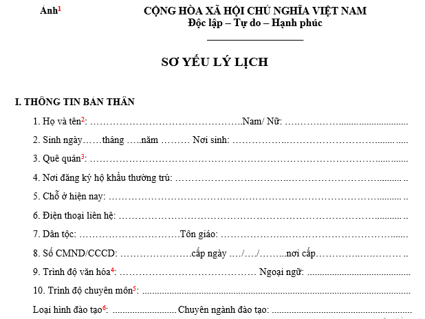 mẫu sơ yếu lý lịch xin việc 2026