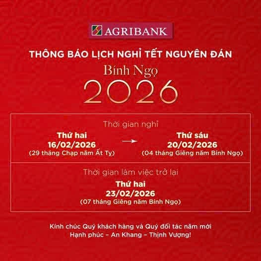 lịch nghỉ tết ngân hàng Agribank 2026