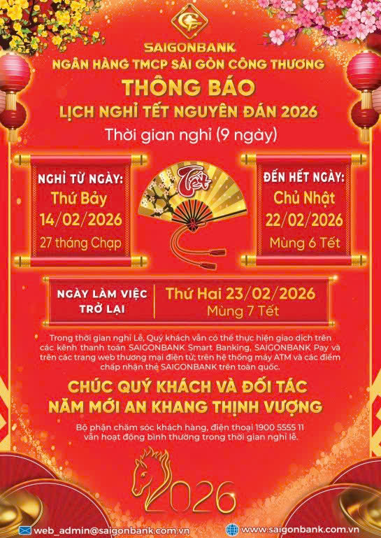 lịch nghỉ tết saigonbank