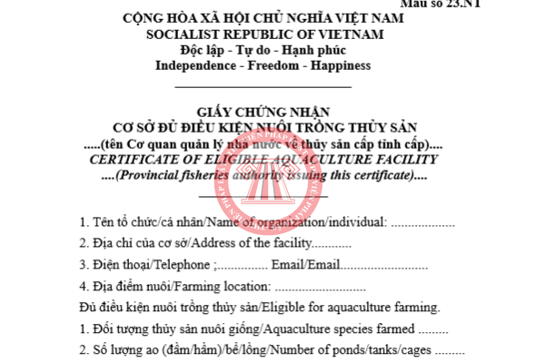 Mẫu giấy phép nuôi trồng thủy sản mới nhất 2026
