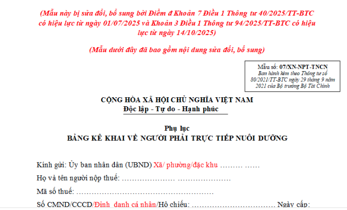mẫu đăng ký người phụ thuộc 2026