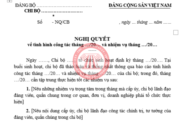 Tải về mẫu nghị quyết chi bộ năm 2026