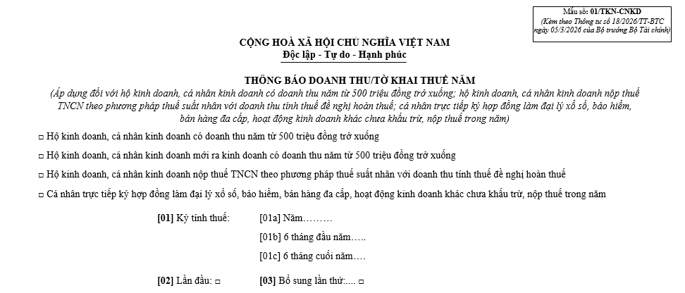 MẪU 01/tkn-cnkd