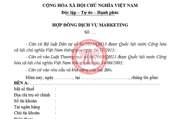 File word mẫu hợp đồng dịch vụ marketing mới nhất 2026