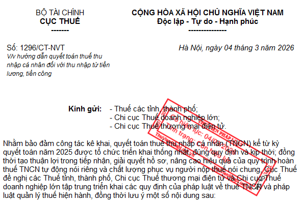 hướng dẫn quyết toán thuế 2026