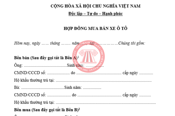 Tải về mẫu hợp đồng mua bán xe ô tô 2026