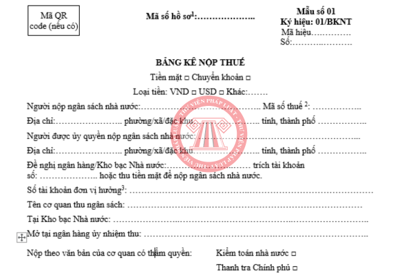 Cách ghi bảng kê nộp thuế mẫu số 01/BKNT theo Nghị định 347/2025/NĐ-CP