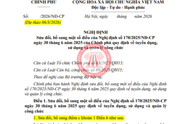 Tải về Dự thảo Nghị định sửa đổi Nghị định 170/2025/NĐ-CP về tuyển dụng, sử dụng và quản lý công chức