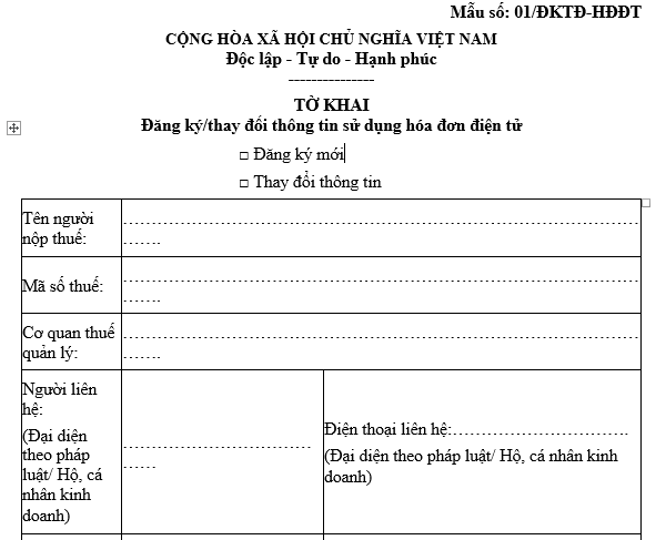 mẫu đăng ký hóa đơn điện tử hộ kinh doanh 2026
