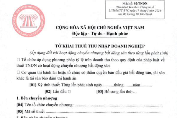 Tải về biểu mẫu Thông tư 21/2026/TT-BTС