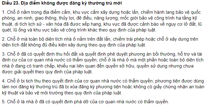Điều 23 luật cư trú 2020