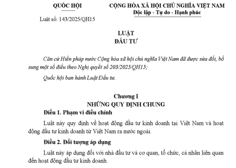 Luật đầu tư mới nhất 2026