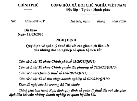 dự thảo nghị định giao dịch liên kết 2026
