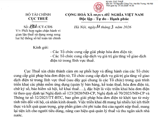 công văn cung cấp danh sách công ty sử dụng 2 sổ kế toán