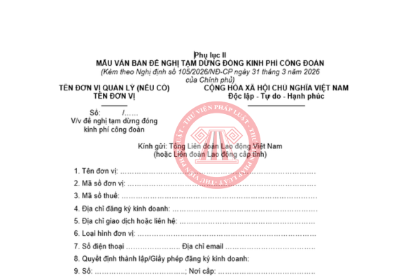 Mẫu đơn đề nghị tạm dừng đóng kinh phí công đoàn từ 16/5/2026