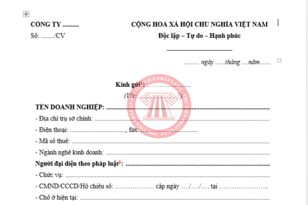 Mẫu công văn gửi cơ quan thuế giải đáp vướng mắc, hướng dẫn thủ tục năm 2026