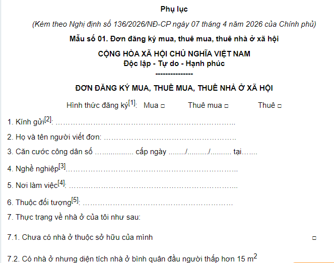 mẫu đơn mua nhà ở xã hội
