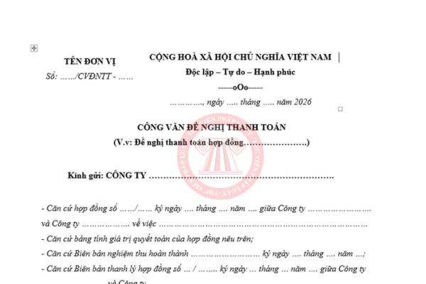 Mẫu công văn đề nghị thanh toán nợ quá hạn năm 2026