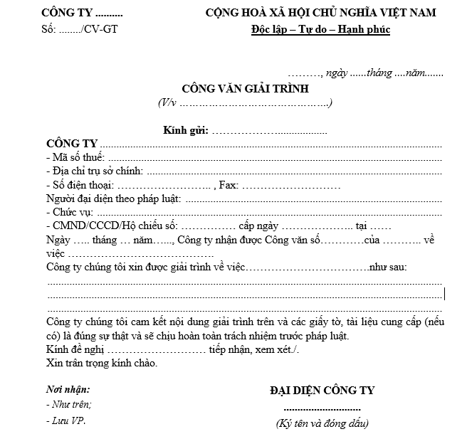 công văn giải trình thuế 2026