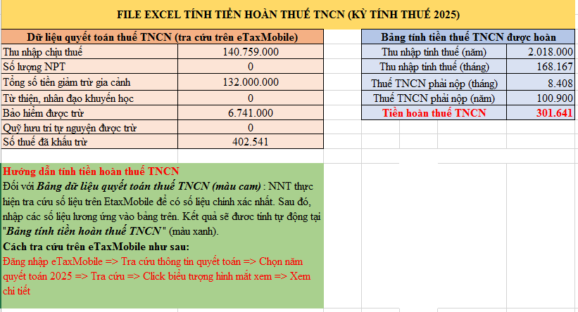 file excel tính tiền hoàn thuế tncn 2026