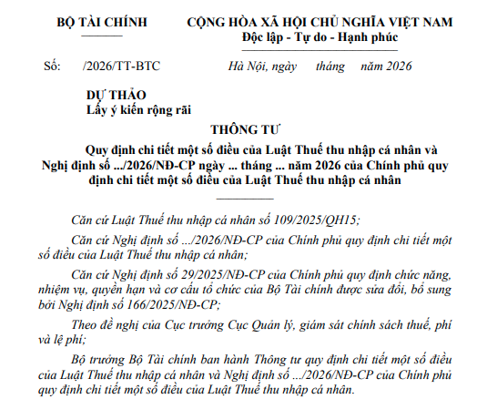 Thông tư hướng dẫn luật thuế TNCN 2026