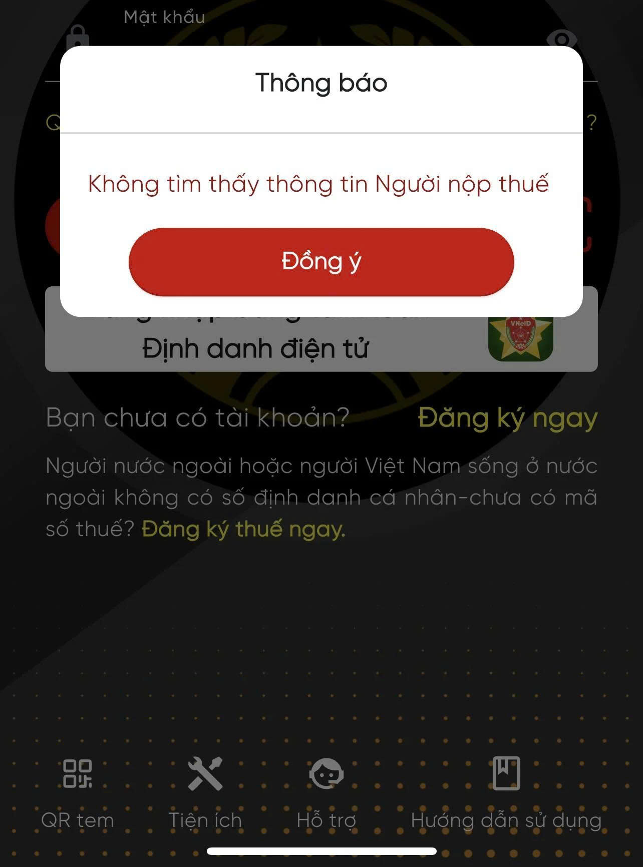không tìm thấy thông tin người nộp thuế