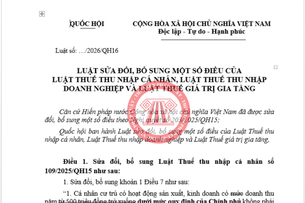 Toàn văn Dự thảo Luật sửa đổi Luật Thuế TNCN Luật Thuế TNDN Luật Thuế GTGT