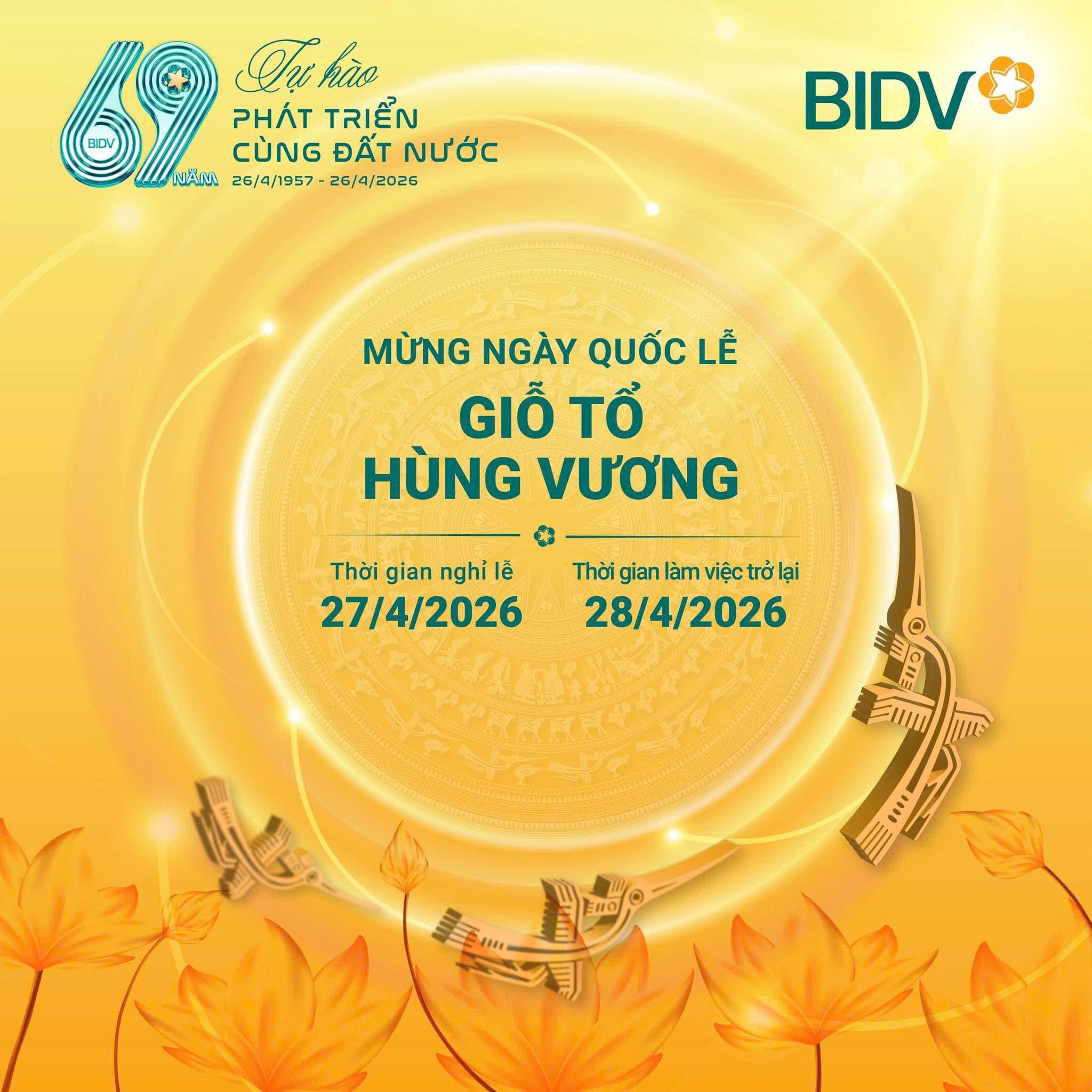 lịch nghỉ giỗ tổ ngân hàng BIDV 2026