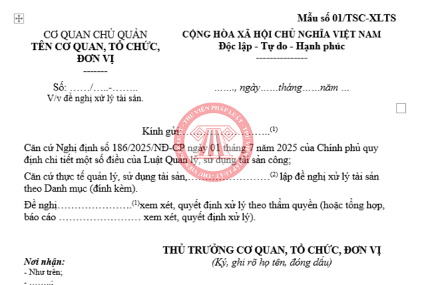 Tải về mẫu số 01/TSC-XLTS Nghị định 186/2025/NĐ-CP