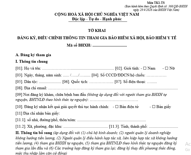 mẫu tờ khai tham gia bhxh 2026