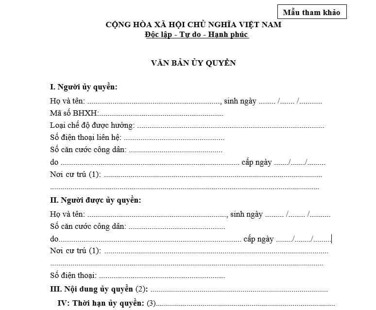 giấy ủy quyền nhận lương hưu