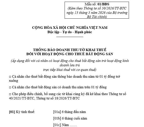 tờ khai 01-bds
