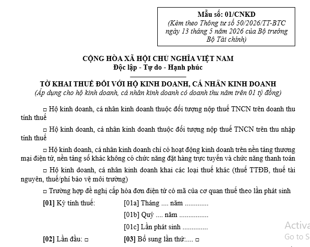 mẫu tờ khai thuế hộ kinh doanh mới nhất