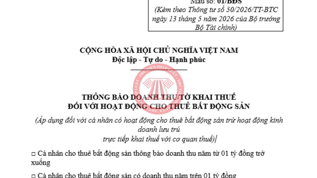 Tải mẫu 01/BĐS mới nhất 2026 theo Thông tư 50/2026/TT-BTC