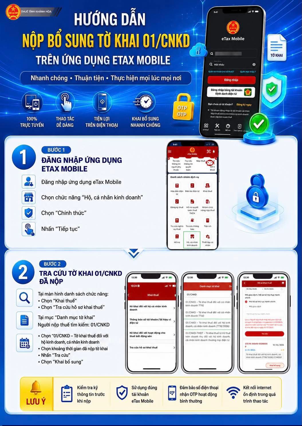 Cách nộp bổ sung tờ khai 01/CNKD trên eTax Mobile